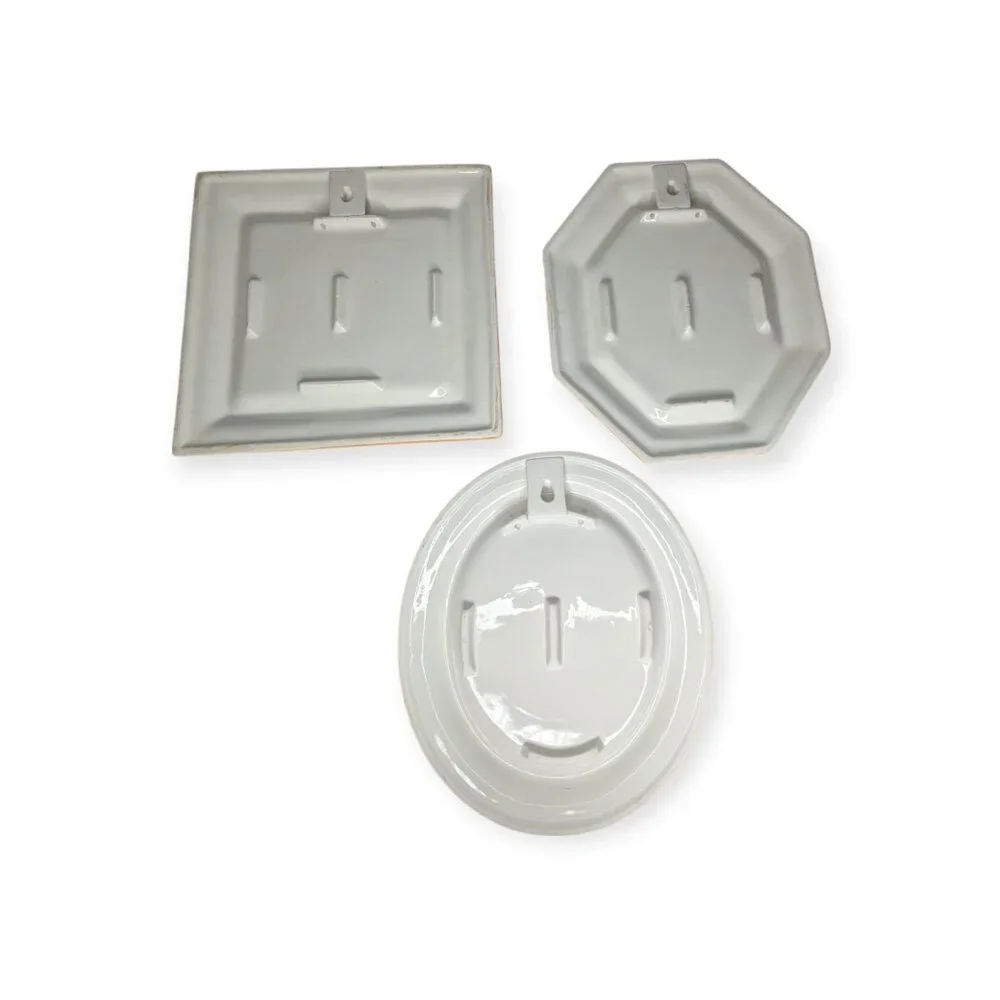 Ceramic Floral Wall Plaques Set of 3 Oval Square & Hexagon